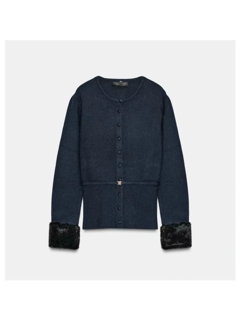 Zara Navy with Black Faux Fur Trim sweater - Picture 5 of 9